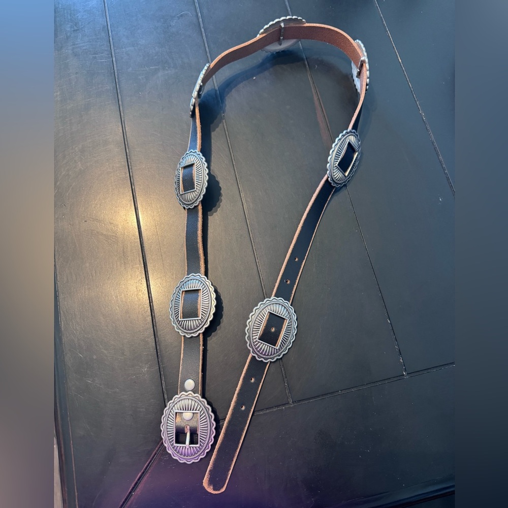 Silver and Brown Concho Leather Belt
